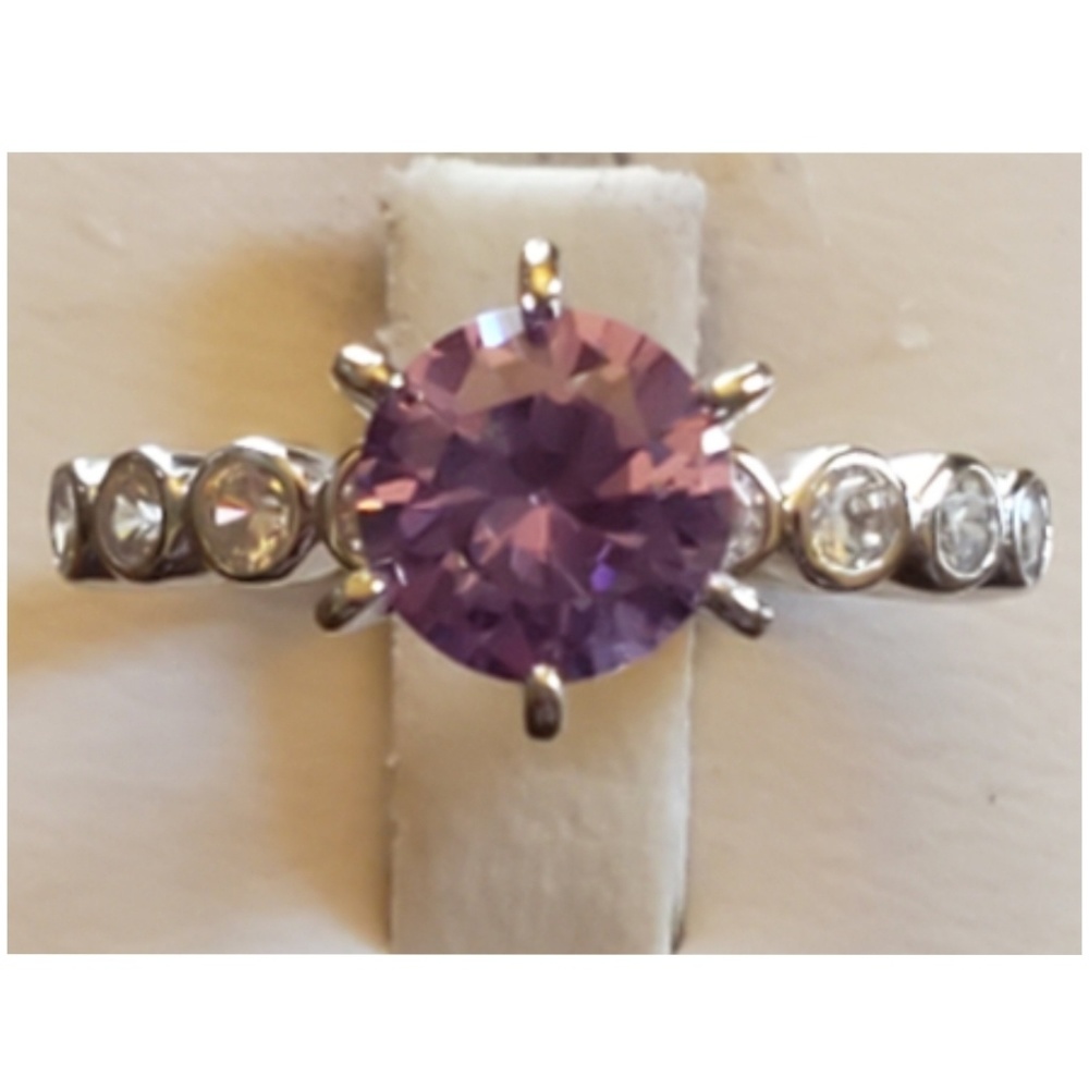 Genuine 2ct Pink Amethyst/White Sapphire Ring 6